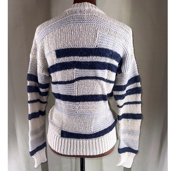 Madewell Striped Knit Sweater Women XS Blue White Textured Bobble Detail EUC - Picture 3 of 9